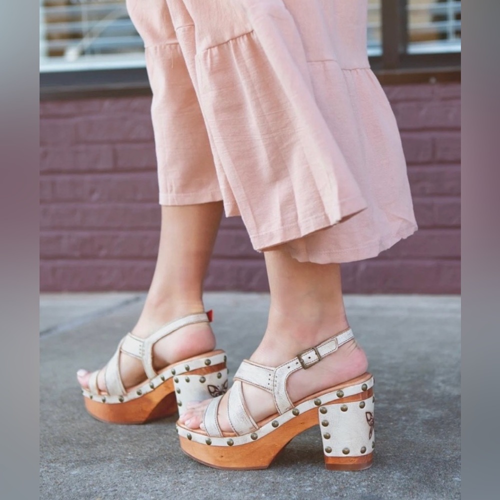 BED|STU Cream Studded Leather Platform Sandals